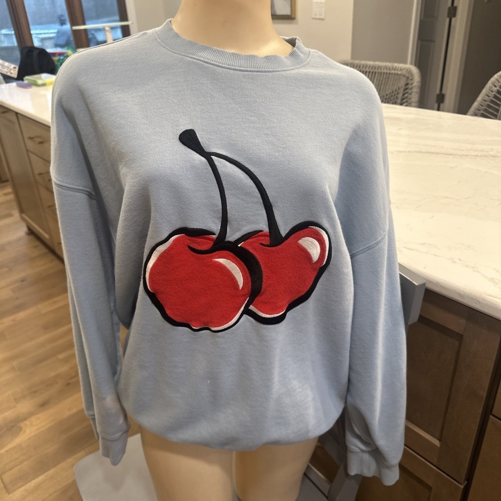 Kirsh Big Cherry Sweatshirt, Lt Blue, Women's Size 1